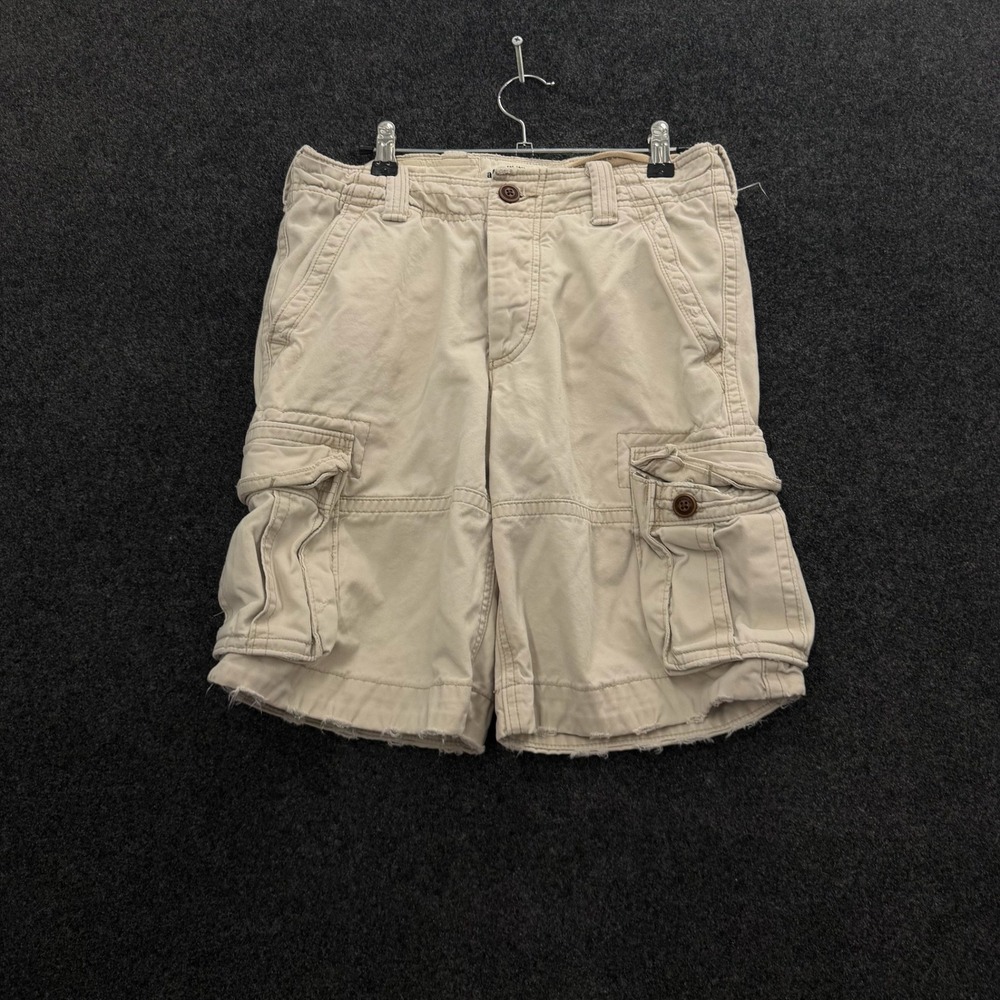 Abercrombie Kids Vintage Cargo Shorts Tan Khaki Raw Hem Button Fly Size 14 30 W